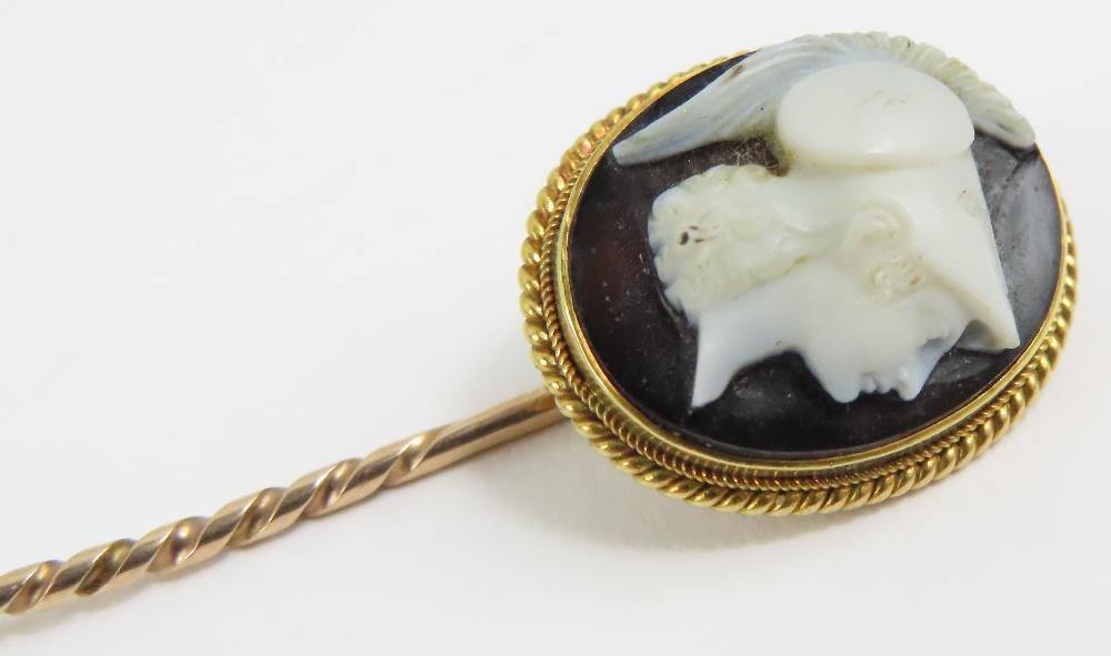 A stick pin with a black and white cameo of Athena - Image 5 of 5