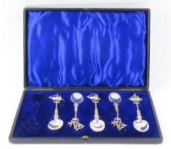 Five silver spoons with large sailing boat finials