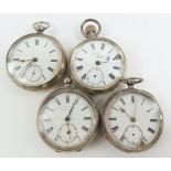 Four silver open faced pocket watches