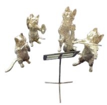 A contemporary novelty five-piece cast silver cat orchestra, by S J Rose & Son, Birmingham