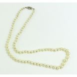 A row of graduated cultured pearls, to a 9ct white