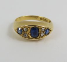 A Victorian sapphire and diamond ring, the navette