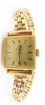Omega - a ladies 9ct gold wristwatch, the gold squ