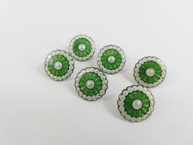 A set of six silver and enamel buttons, the button