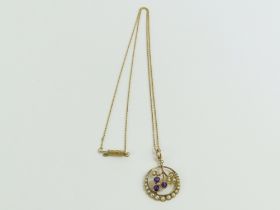 An Edwardian amethyst and split pearl pendant, 2.7