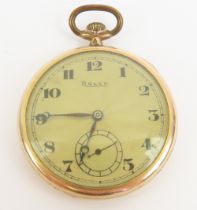 Rolex - a gold plated open faced pocket watch, wit