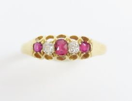 A late Victorian ruby and diamond five stone ring,