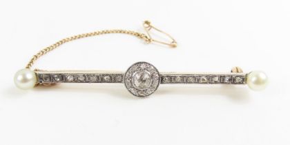 An Art Deco diamond and pearl bar brooch, the cent