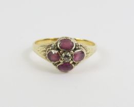 A mid Victorian ruby and rose cut diamond ring, th