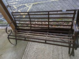 A metal garden bench, of usual form, 500cm wide, 7
