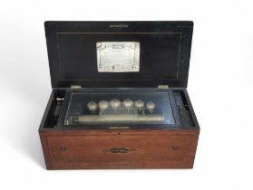 A Victorian music box, with inlaid and crossbanded