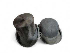 A black silk top hat, and a black bowler hat (2)
