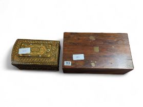 A marquetry decorated jewellery box together with