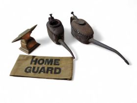 A WWII period Home Guard arm band together with tw