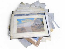 A large quantity of unframed coloured signed print