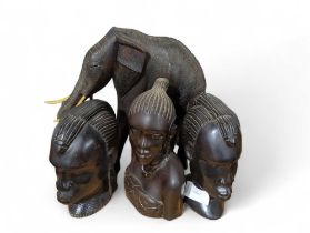 An African carved hardwood figure of an elephant t
