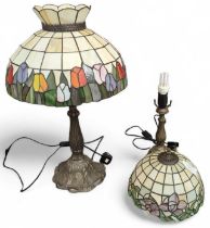 A Tiffany style lamp, the shade decorated with tul