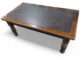 A late Victorian library table with inset leather