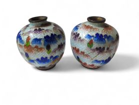 A pair of small Japanese cloisonnee vases, the col