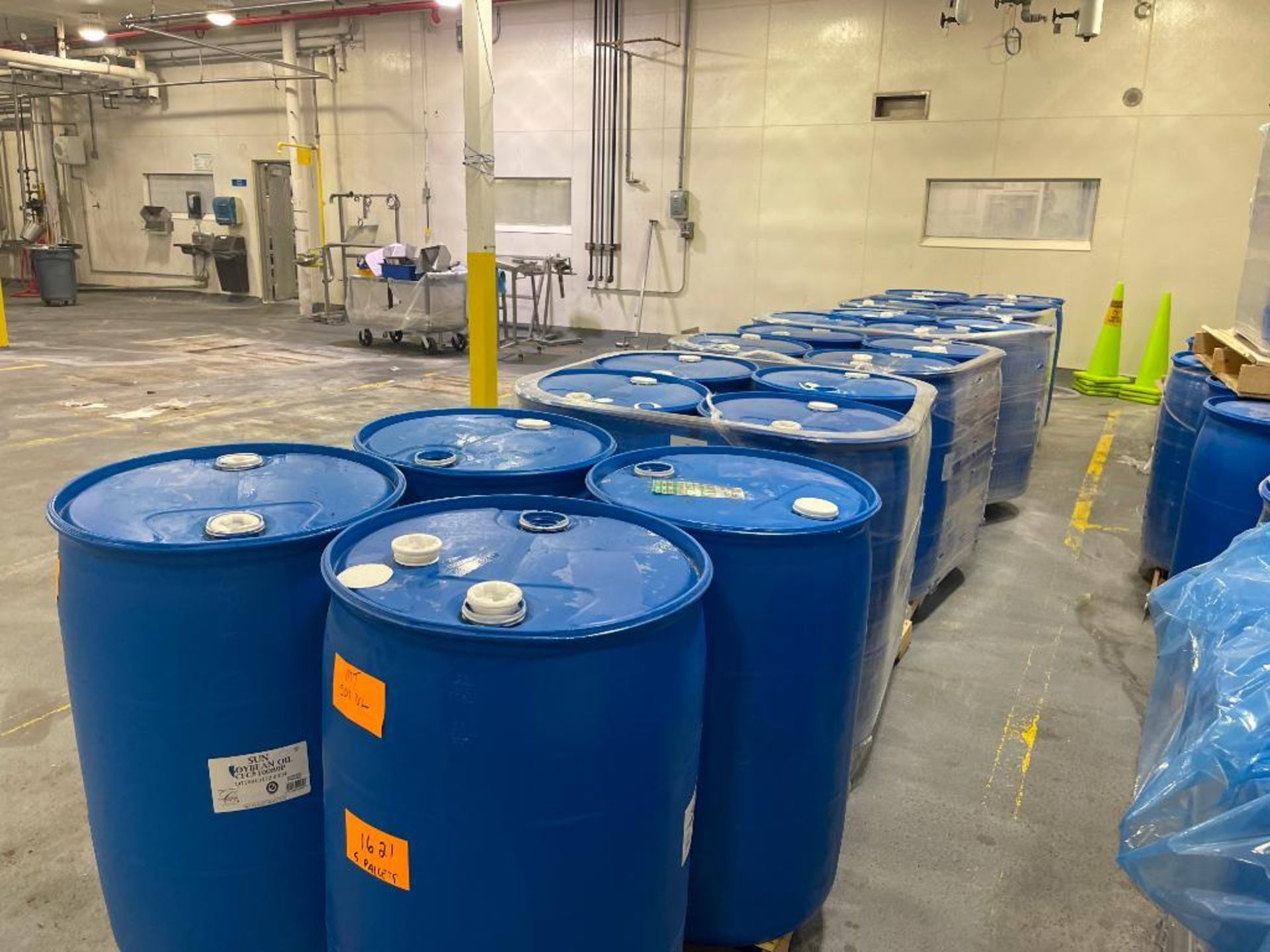 (5) Pallets of empty 55 gallon plastic drums