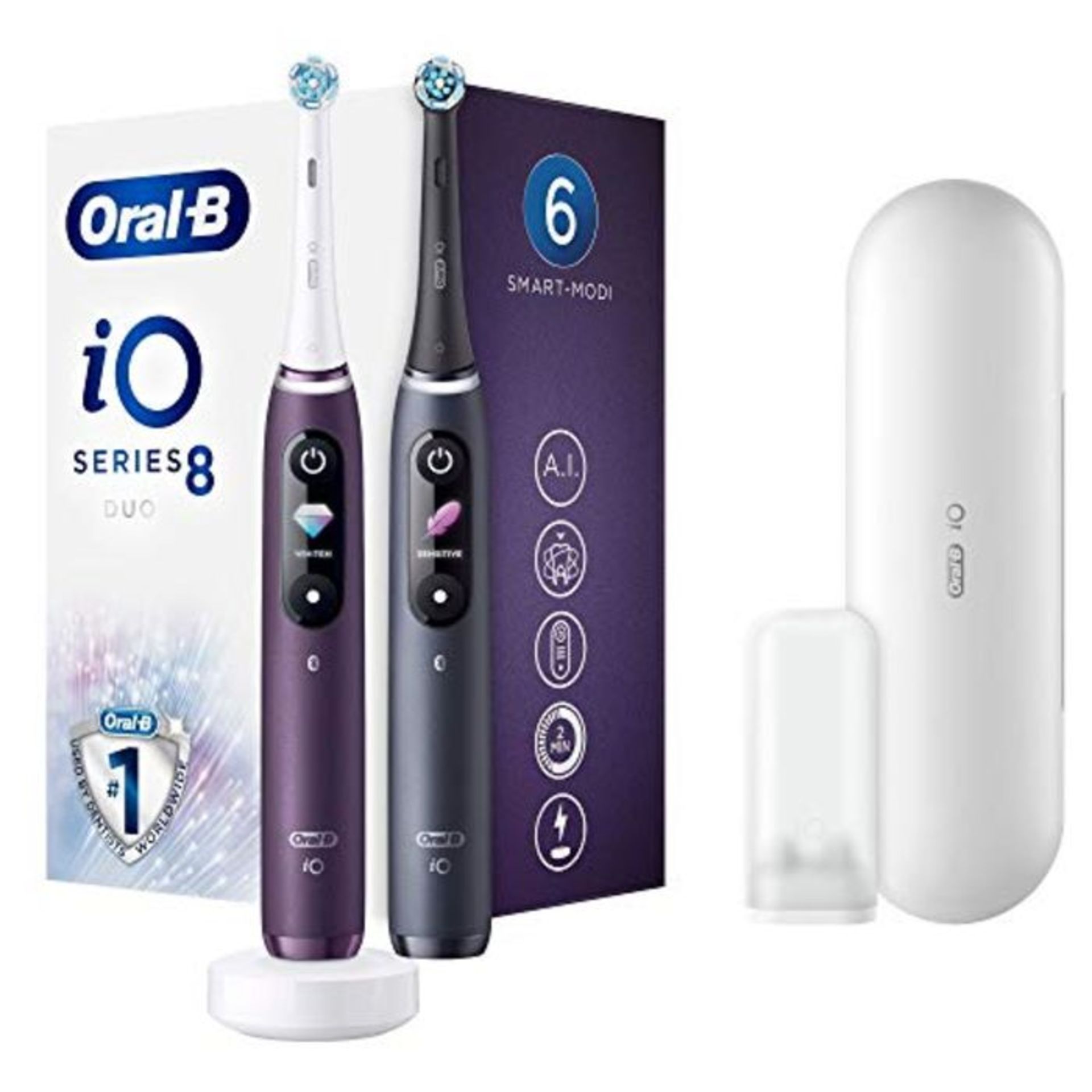 RRP £198.00 Oral-B iO 8 Double Pack Electric Toothbrush with Revolutionary Magnetic Technology & M