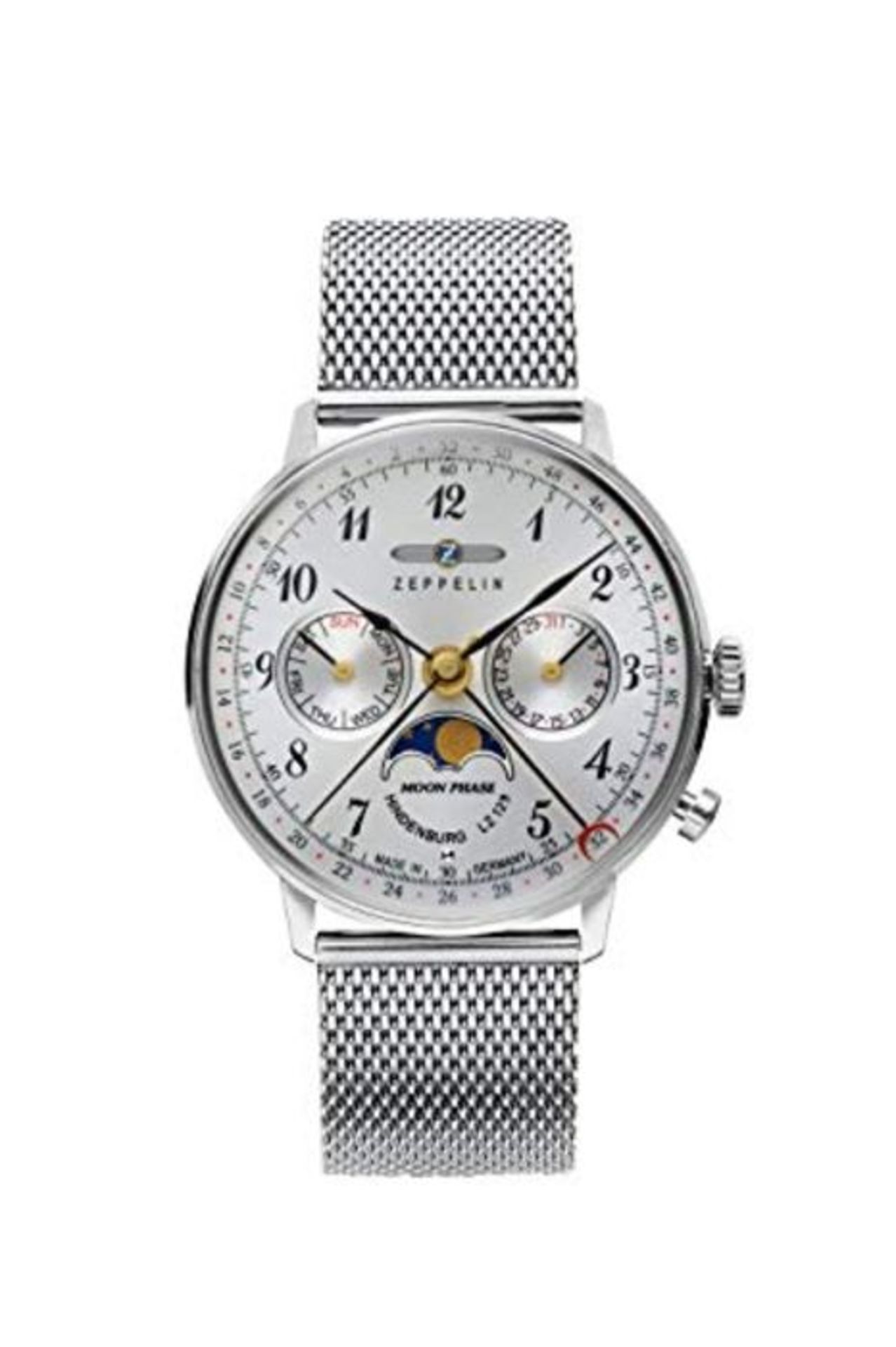 RRP £289.00 Zeppelin Unisex Chronograph Quarz Uhr mit Edelstahl Armband 7037M-1