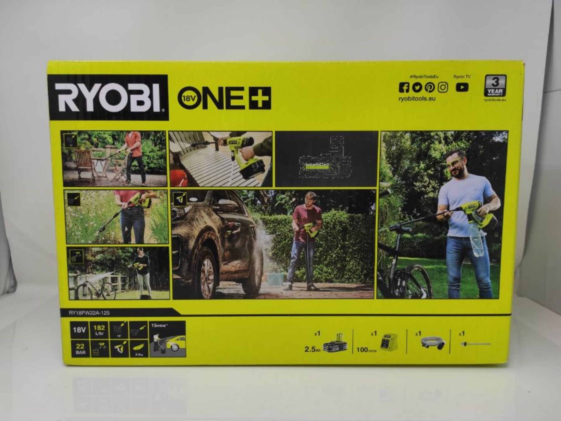 RRP £253.00 RYOBI 18 V ONE+ Akku-Mitteldruckreiniger, Durchflussmenge 182 (l/h), inkl. 1 x 2,5 Ah - Image 2 of 3