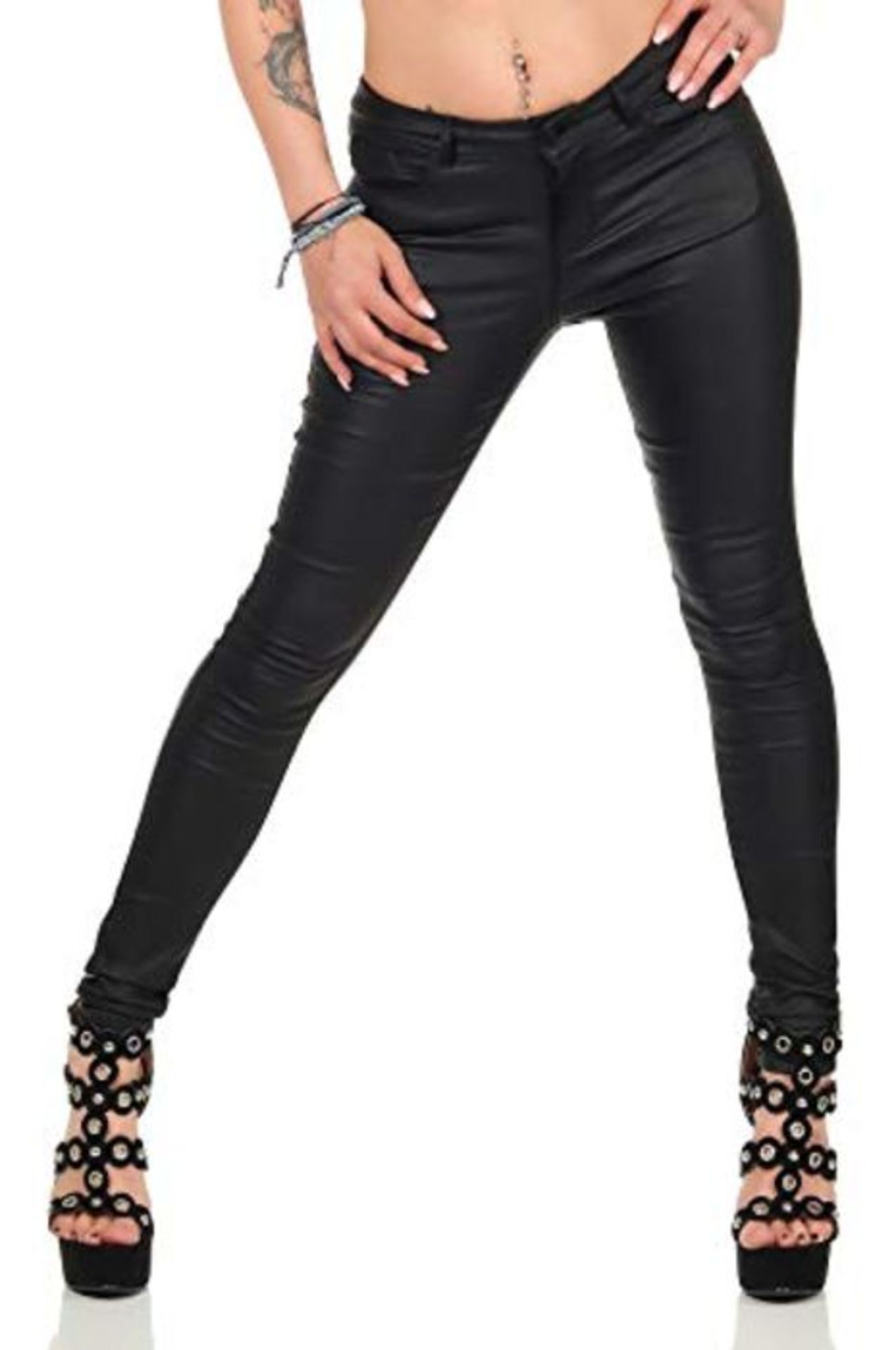 Vero Moda Women's Vmseven Nw S.slim Smooth Coated Pants Slim, Black (Black Detail:coat