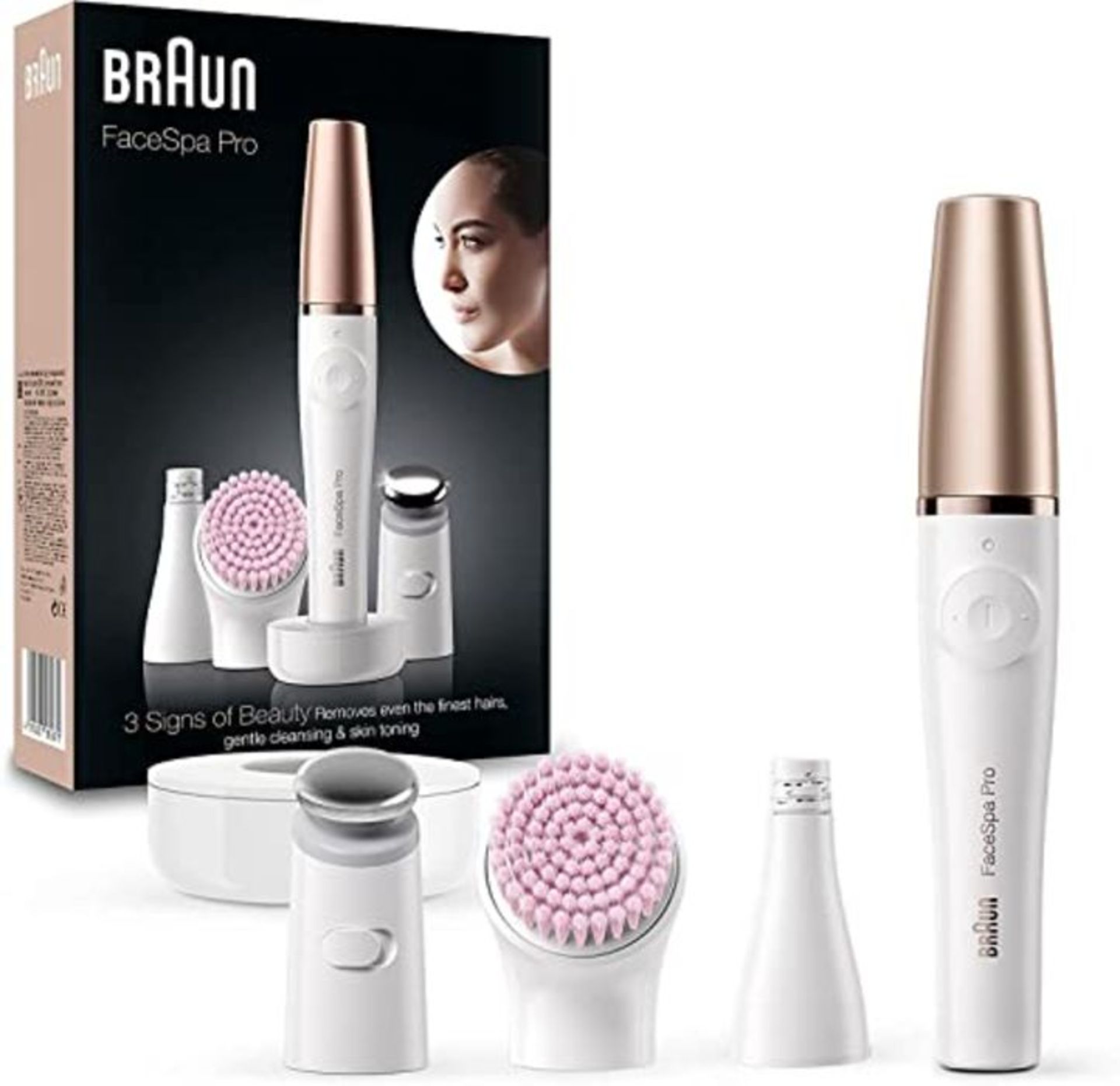 RRP £97.00 Braun FaceSpa Face Epilator, Hair Removal with Facial Cleansing Brush Head, Toning Hea