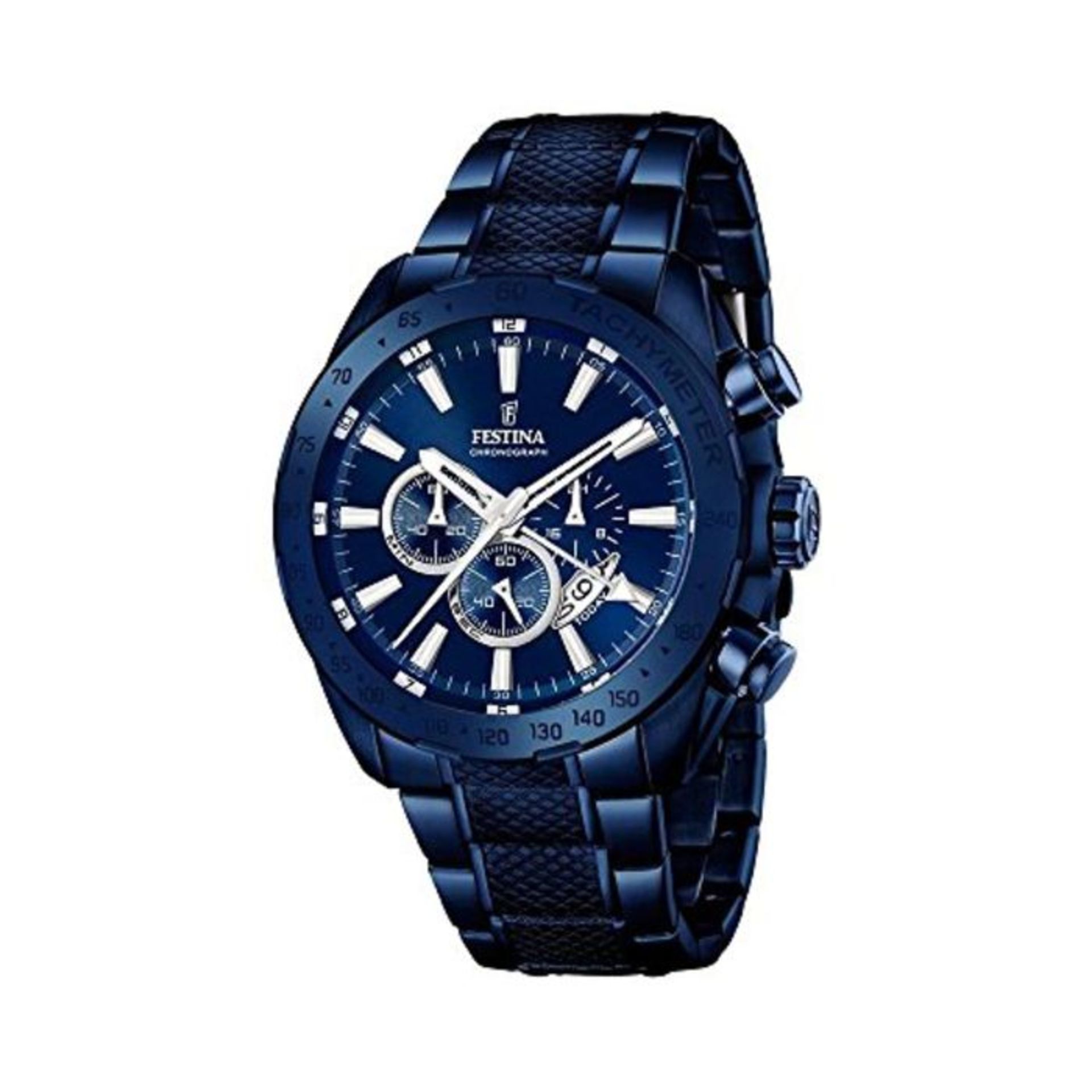 RRP £248.00 Festina Men's Quartz Watch with Blue Dial Chronograph Display and Blue Stainless Steel