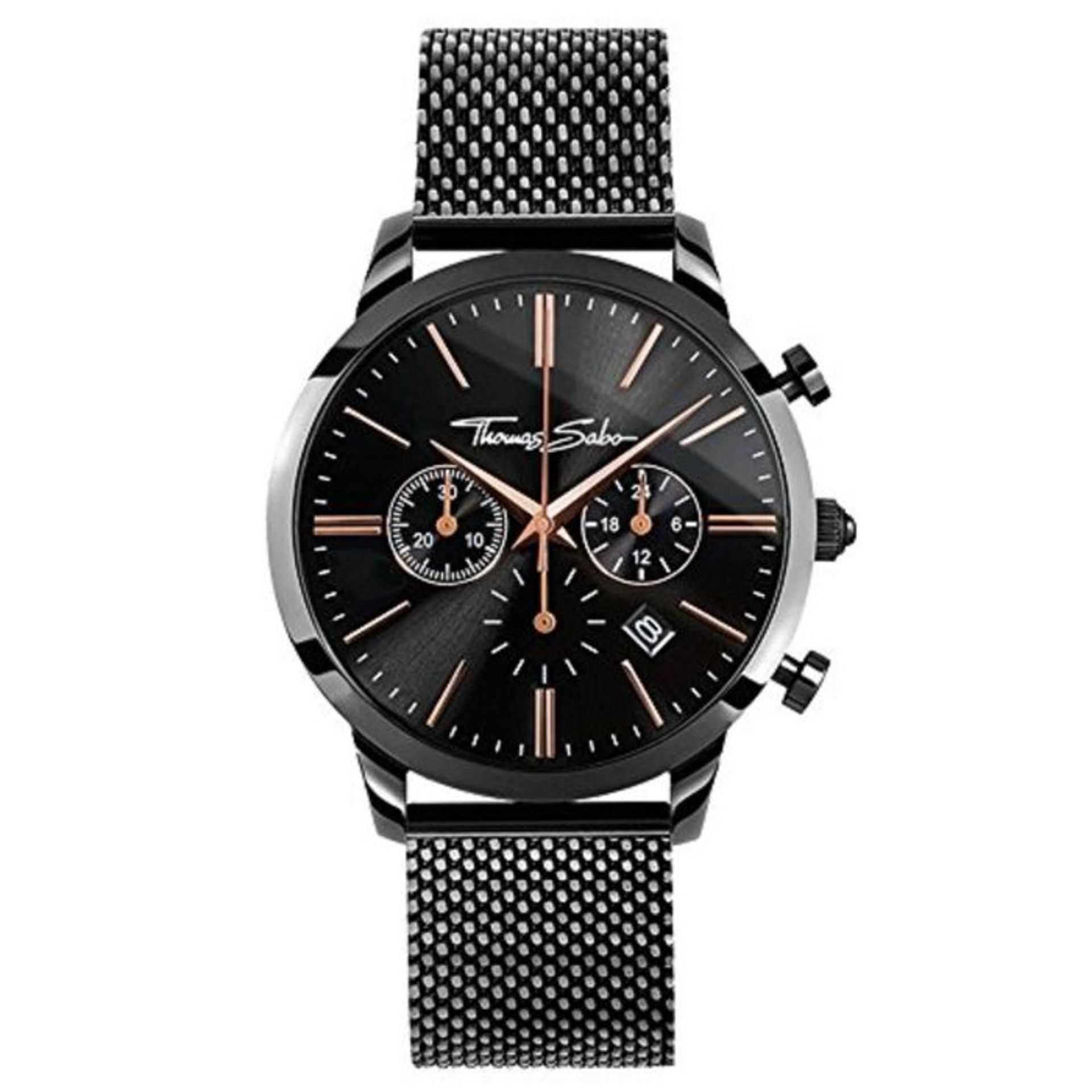 RRP £223.00 Thomas Sabo Men's Watch Rebel Spirit Chrono Rose Gold Black Analogue Quartz