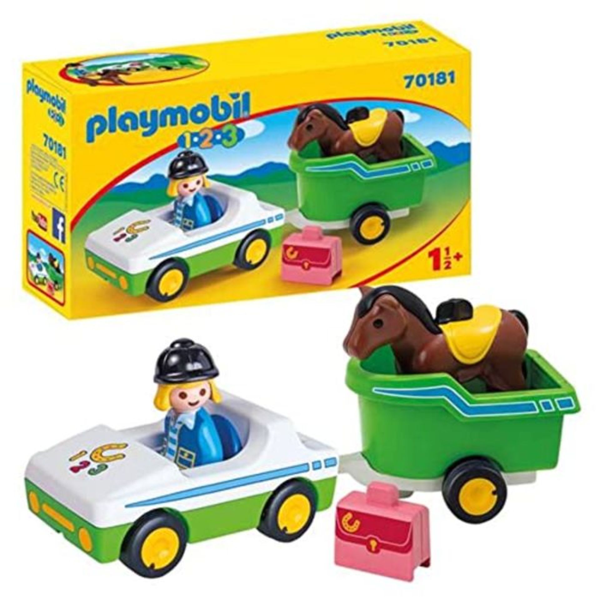 PLAYMOBIL 1.2.3 70181 Car with Horse Trailer for Children 18 Months+