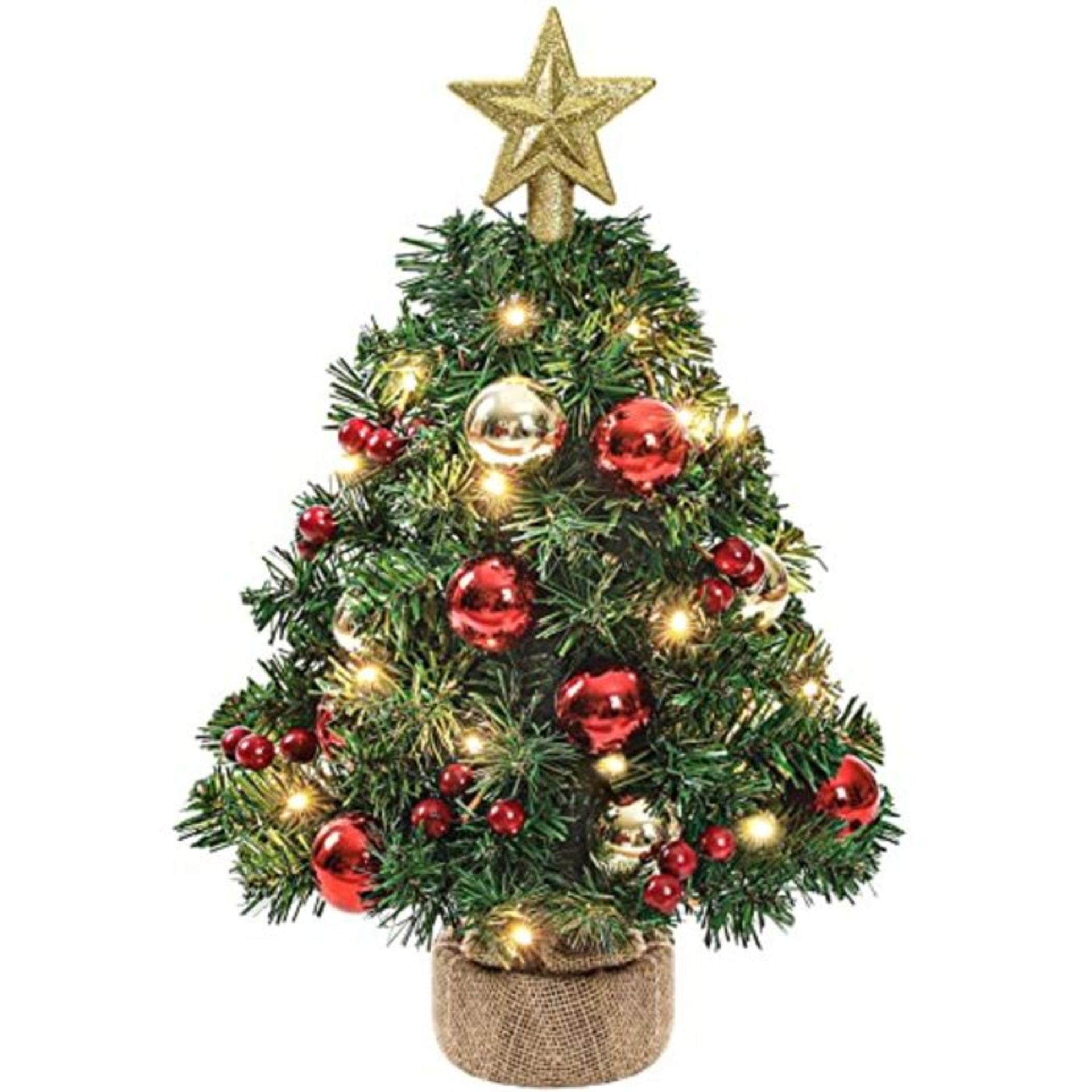 [CRACKED] Yorbay Small Christmas Tree with 20 LED Light Baubles Star Topper 40cm Batte