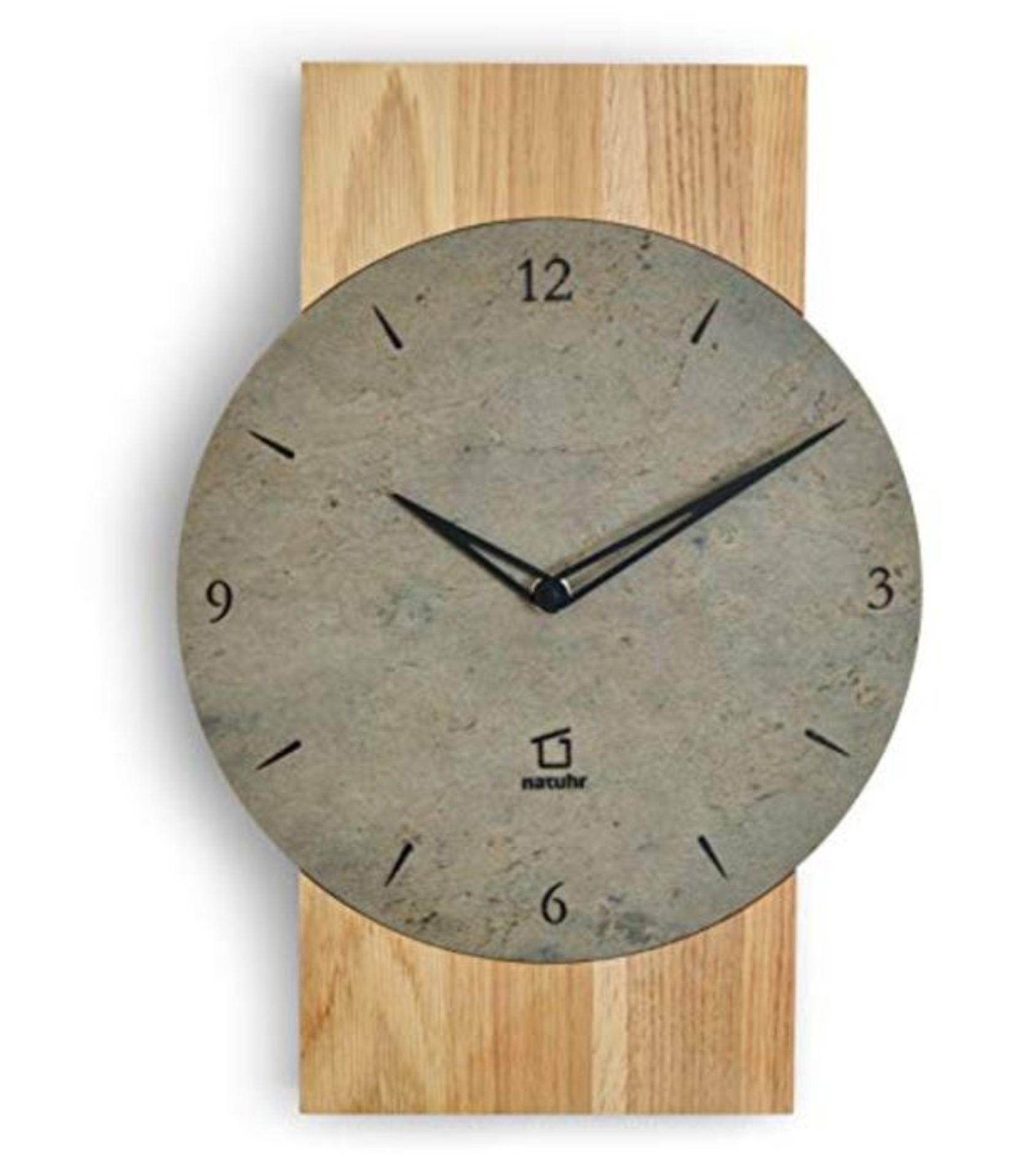 RRP £109.00 Natuhr Schlefer Wall Clock - Zugspitze - Wood Oak Slate Stone Low Noise Made in German