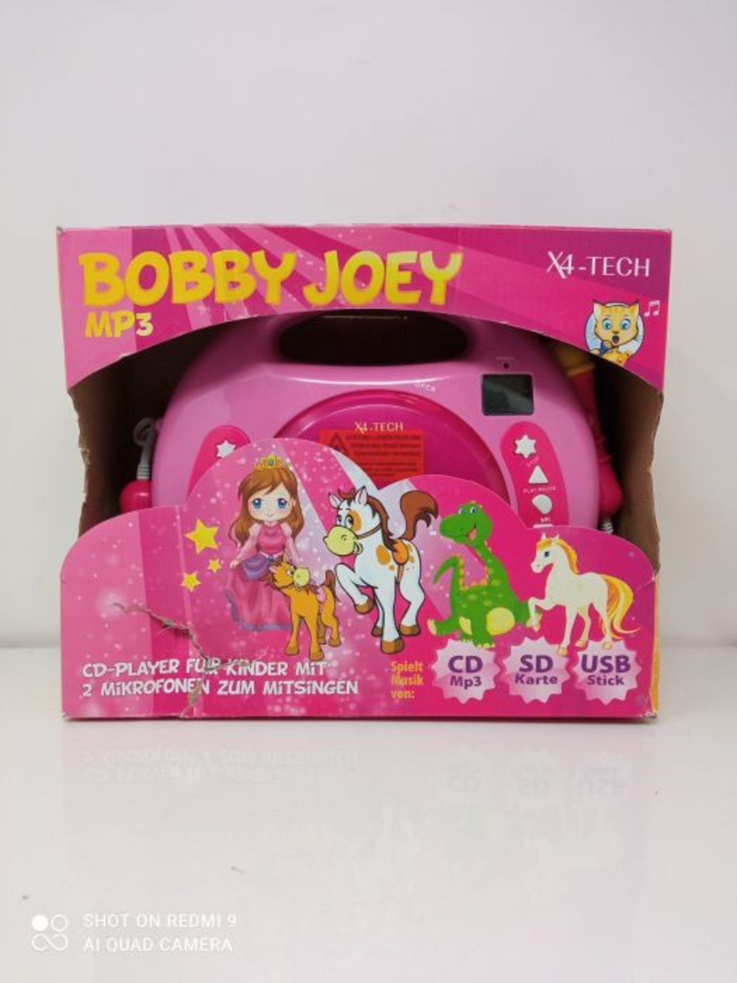 X4-TECH Bobby Joey - Kinder CD Player fÃ¼r USB-Stick, SD-Karte, MP3-CD - 2X Mikrofon