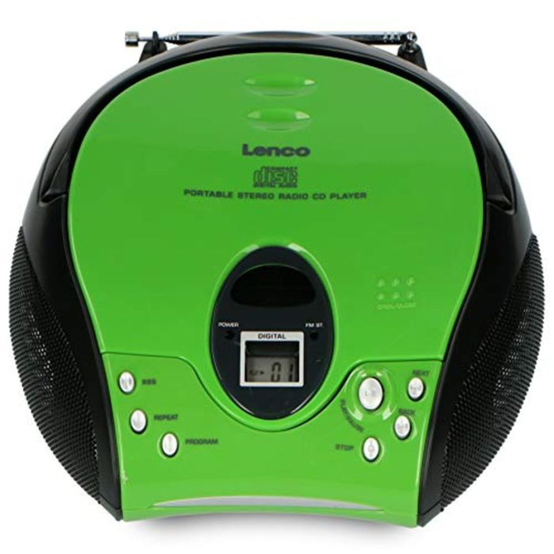 RRP £56.00 Lenco SCD-24 Portable Stereo Boombox with CD Player & FM Radio  Green/Black