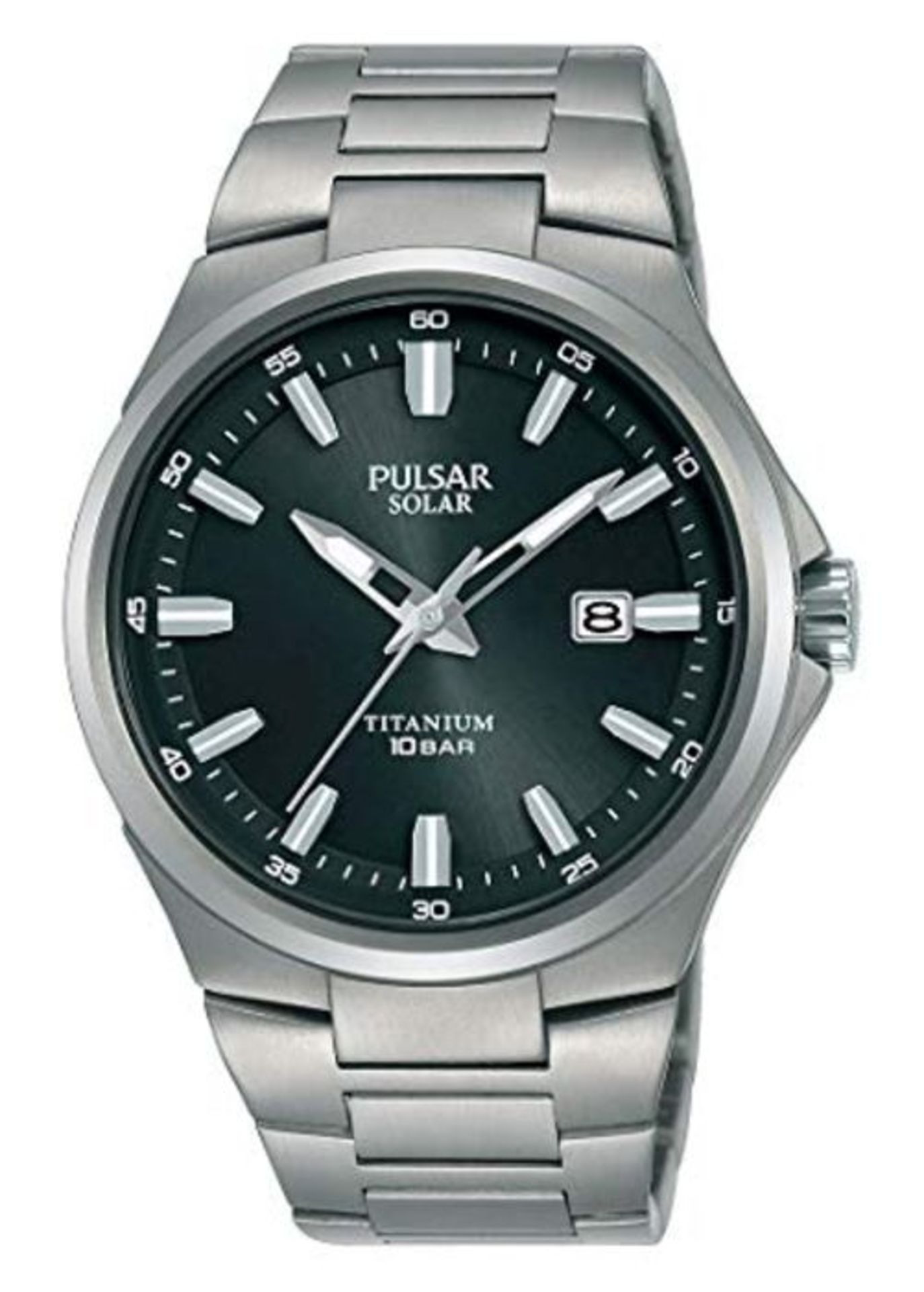 RRP £148.00 Pulsar Solar Herren-Uhr Titan mit Metallband PX3213X1