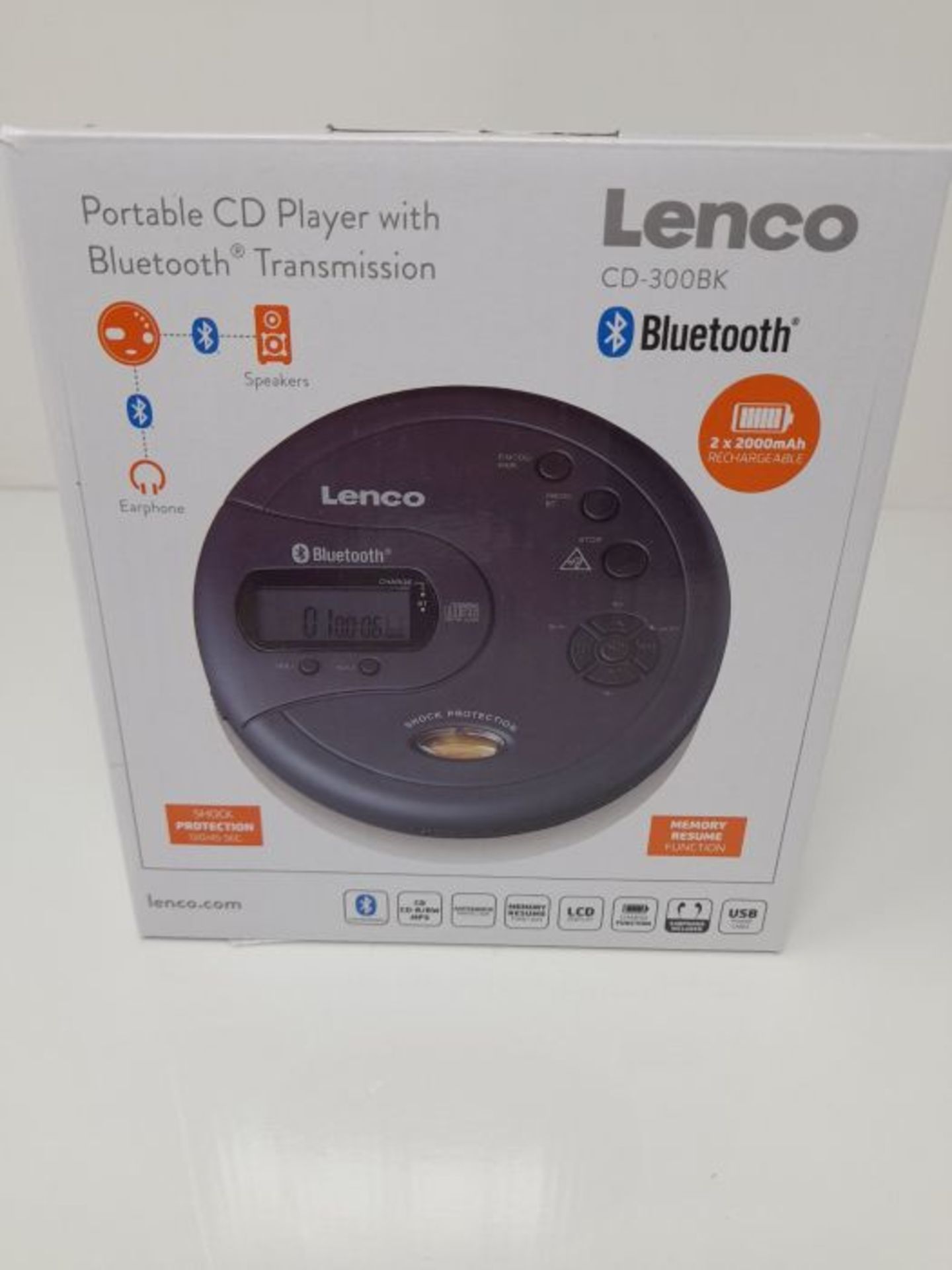 RRP £59.00 Lenco CD-300 - Portable CD Player Walkman - Bluetooth Diskman - CD Walkman - MP3 Funct - Image 2 of 3