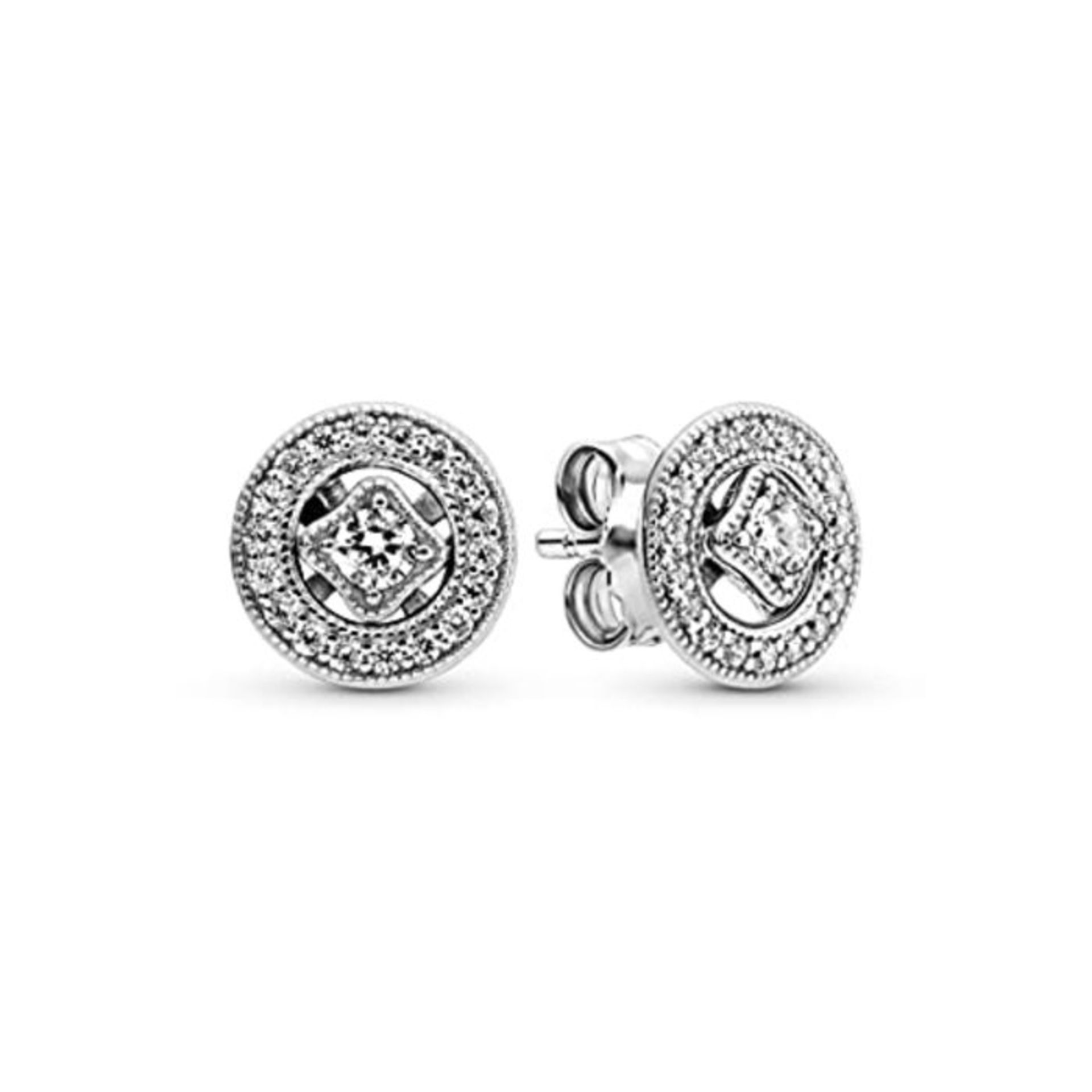 RRP £53.00 Pandora Timeless Women's Sterling Silver Vintage Circle Cubic Zirconia Stud Earrings