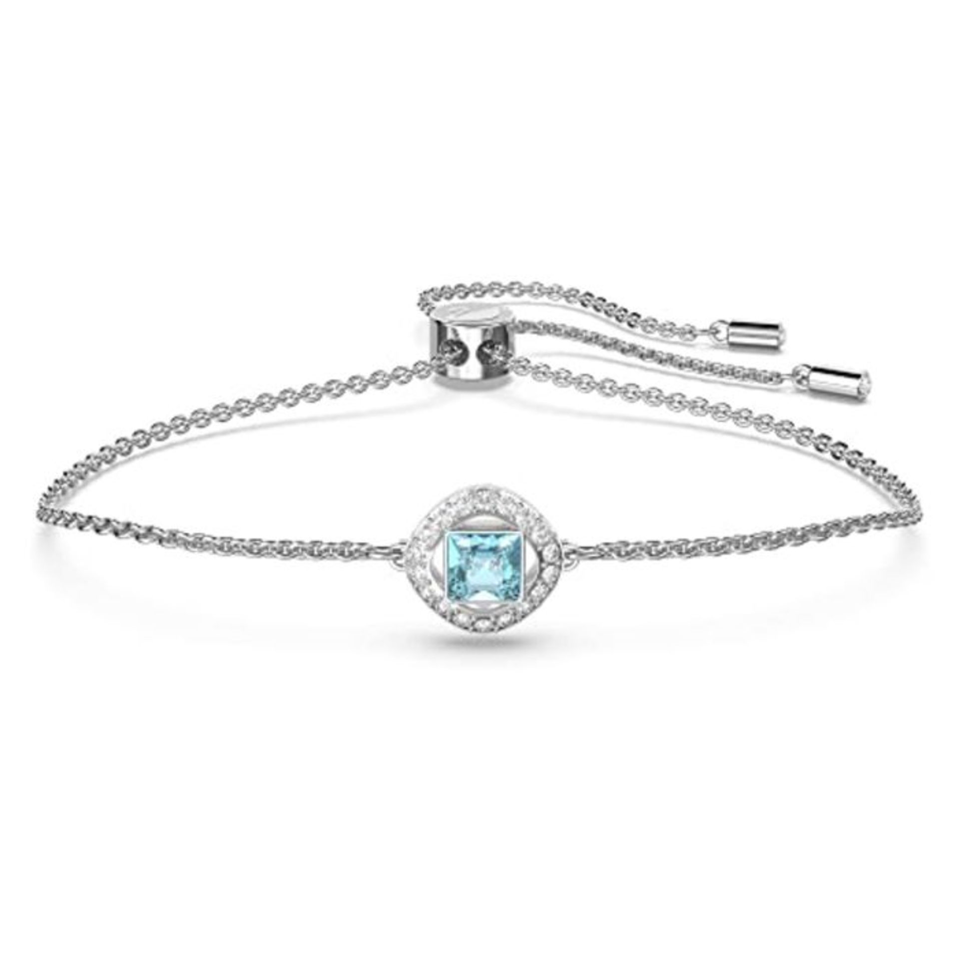 RRP £81.00 Swarovski Angelic Square Bracelet, Turquoise Aquamarine, Rhodium plating