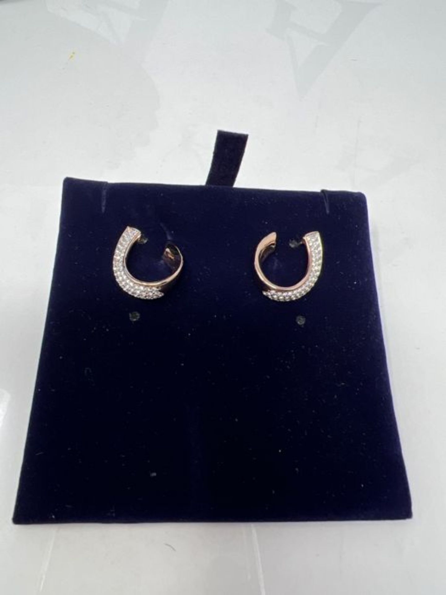 RRP £78.00 Swarovski Ribbon Small Hoop Earrings, White Pavé Crystal in a Gold Tone Plated Settin - Image 2 of 3