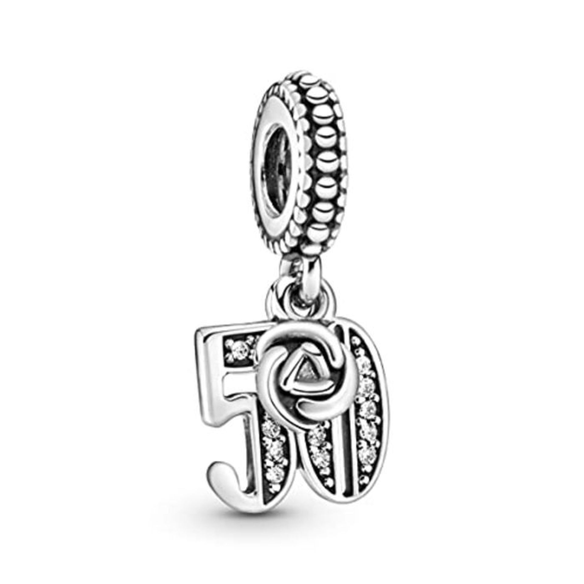 Pandora Moments Women's Sterling Silver 50 Years of Love Cubic Zirconia Dangle Charm f