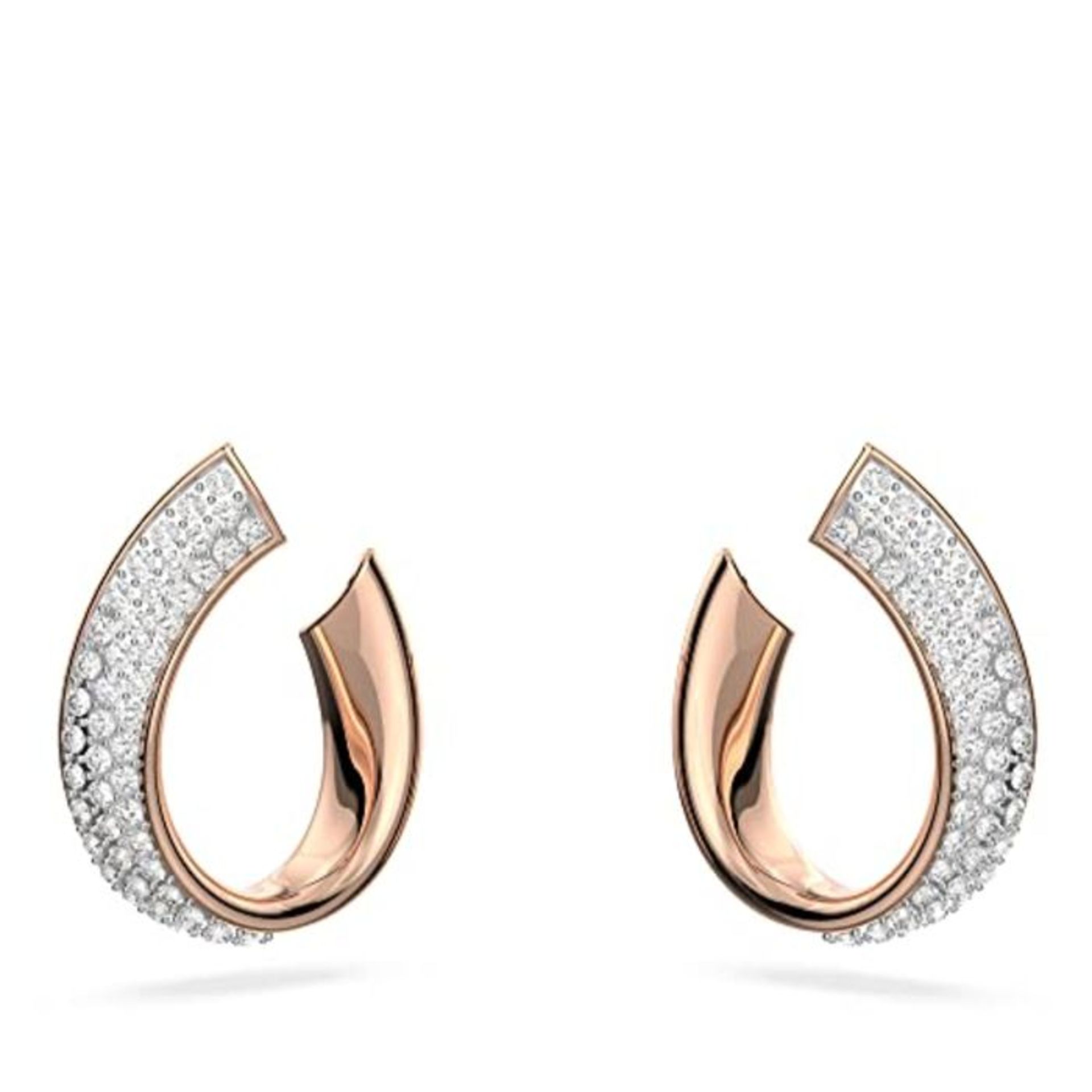 RRP £78.00 Swarovski Ribbon Small Hoop Earrings, White Pavé Crystal in a Gold Tone Plated Settin