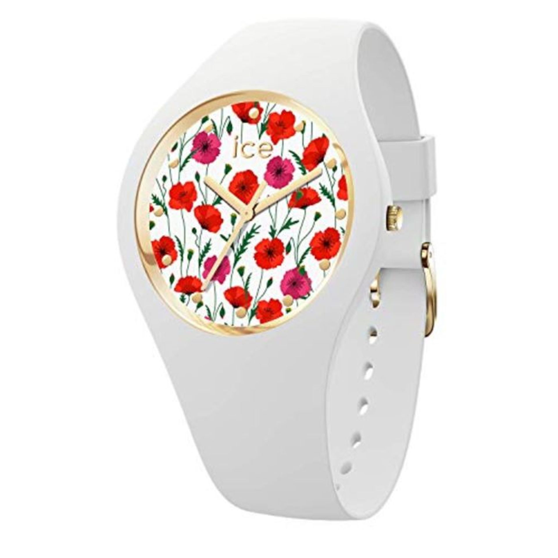 RRP £99.00 Ice-Watch - ICE Flower White poppy - Women's Wristwatch with Silicon Strap - 016665 (M