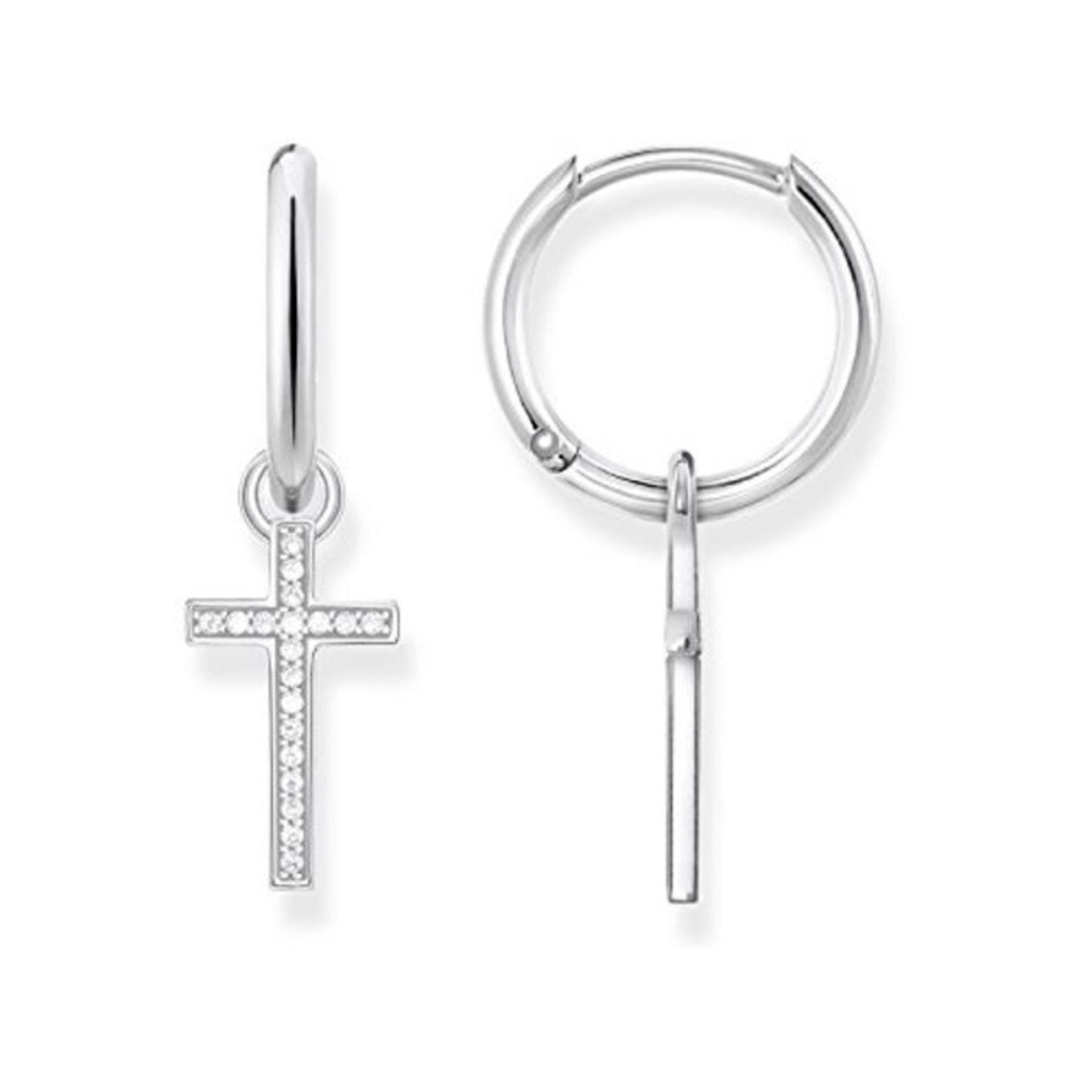 RRP £86.00 Thomas Sabo Damen Ohrringe Creolen Kreuz Zirkonia 925 Sterling Silber CR622-051-14