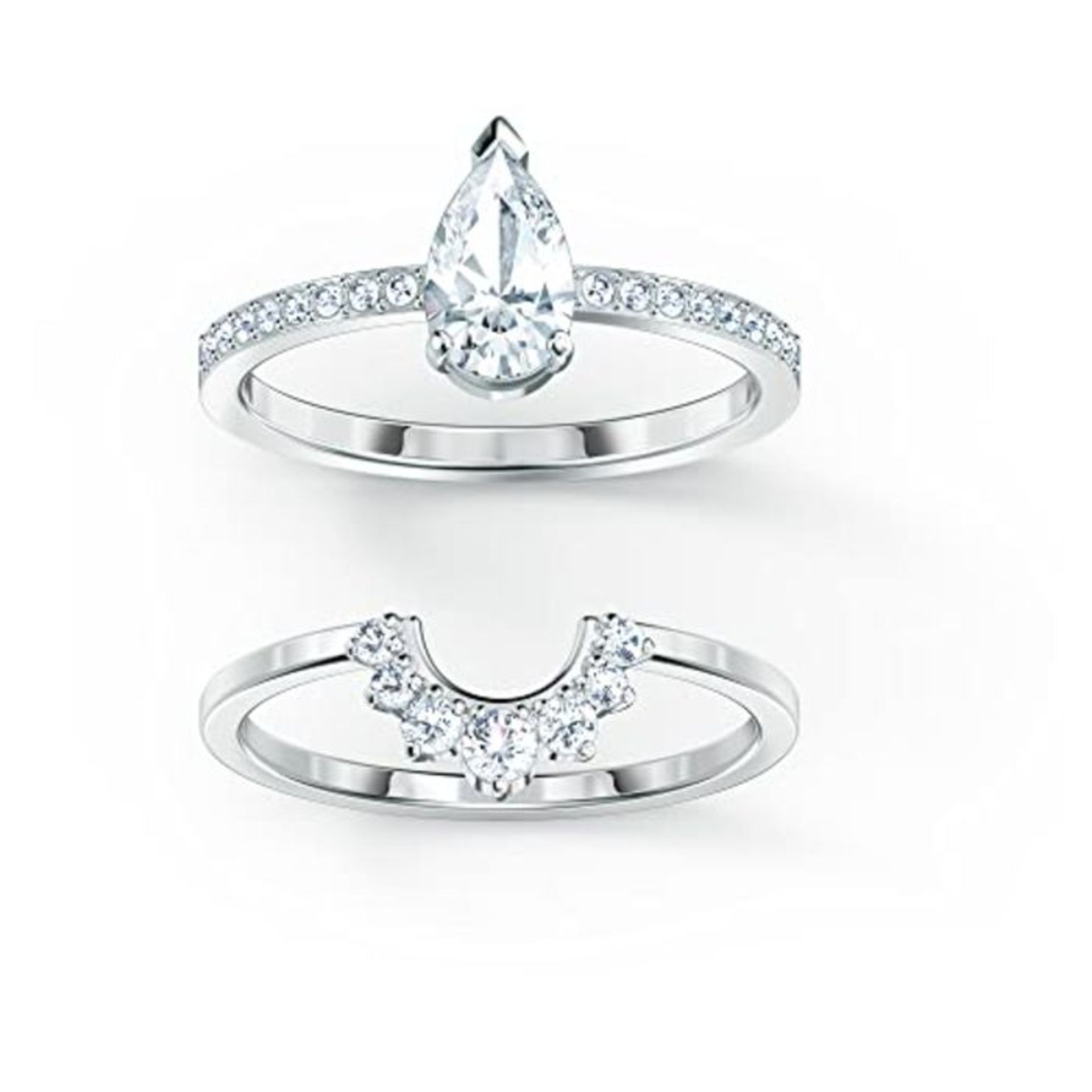 RRP £114.00 Swarovski Attract ring, Set (2), Pear cut crystal, White, Rhodium plated