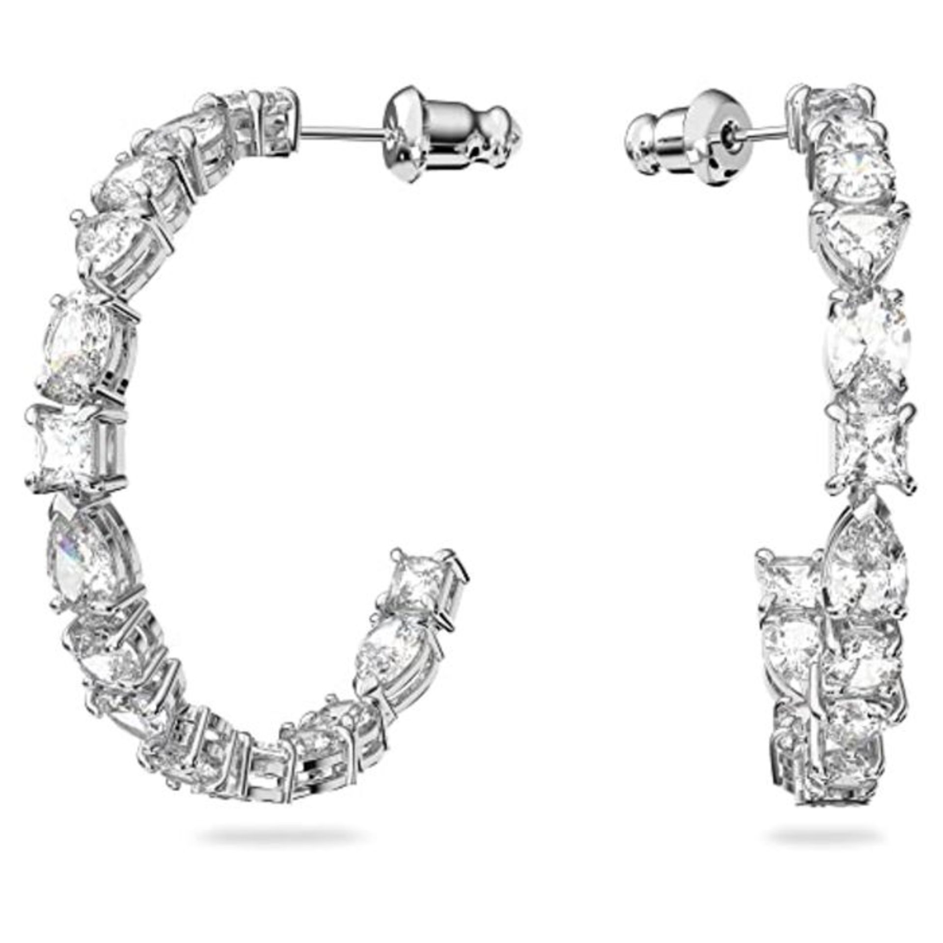 RRP £94.00 [CRACKED] Swarovski Tennis Deluxe Hoop Earrings, Mixed Crystals Cut, White, Rhodium Pl