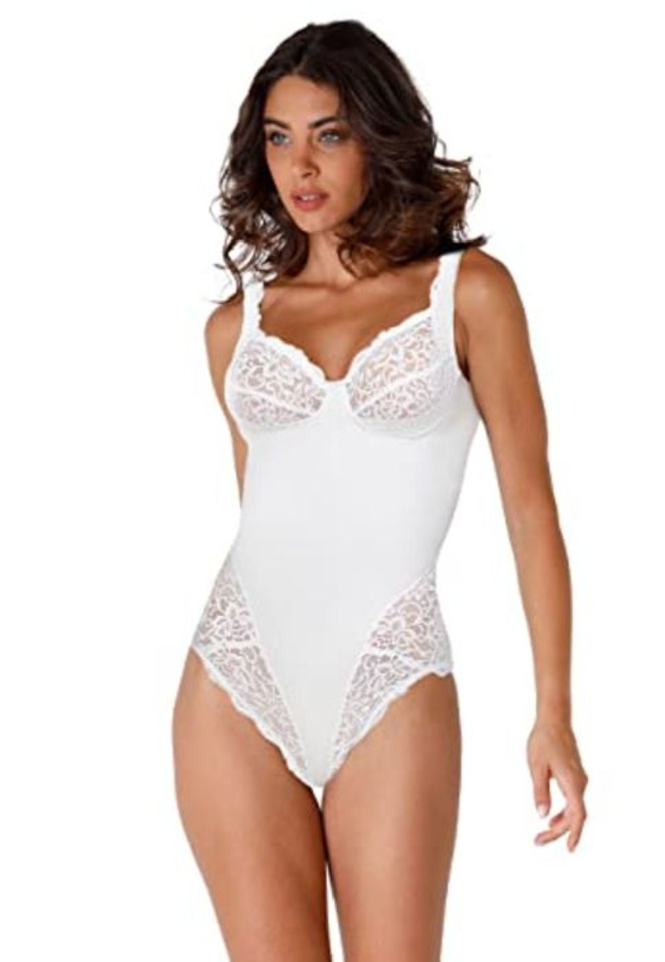 RRP £65.00 Lovable Pizzo Donna Body senza Ferretto Media Contenitività, Bianco, 4-B/36 B