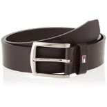 Tommy Hilfiger - New Denton 3.5 Belt, Brown - 100% Real Leather - Rounded Silver-Tone