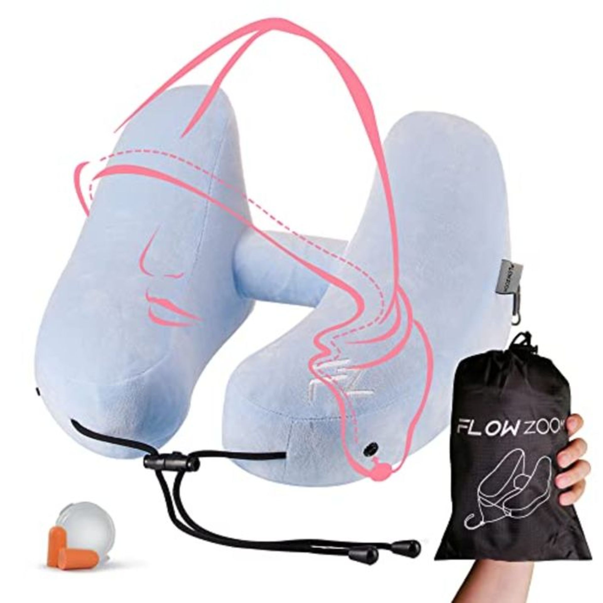 FLOWZOOM Inflatable Travel Pillow with Hood in Medium Size Ideal for Women and Girls |